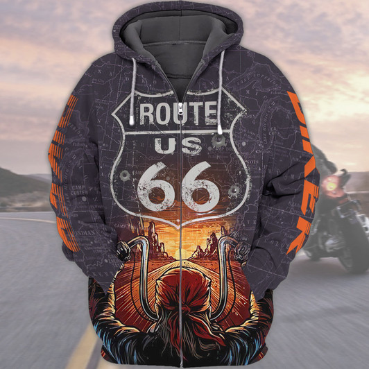 FUNSTUFFPRINT  This Biker Conquers Route 66  3D Hoodie and Zip Hoodie
