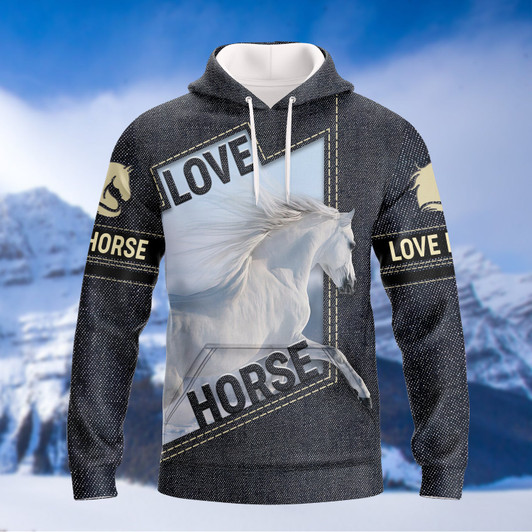 FUNSTUFFPRINT White Horse 3D Shirts Design, Love Horse  3D Hoodie and Zip Hoodie