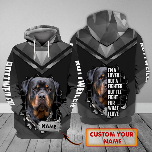 FUNSTUFFPRINT Rottweiler- Personalized Name  3D Hoodie and Zip Hoodie