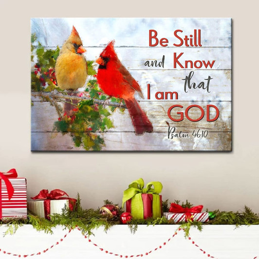 Be Still And Know That I Am God, Cardinal Bird Couple, Christian Wall Art Canvas - Religious Wall Decor