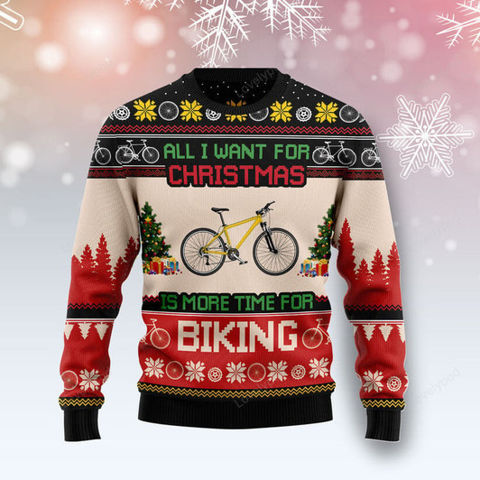 FUNSTUFFPRINT All I Want For Christmas Is More Time For Biking Ugly Christmas Sweater, Christmas sweatshirt, Christmas gift Ugly Sweater