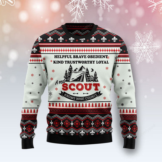 FUNSTUFFPRINT Scout Knows What Counts Ugly Christmas Sweater, Christmas ugly sweatshirt, Christmas gifts for Dad, Mom, Brother, Sister Ugly Sweater