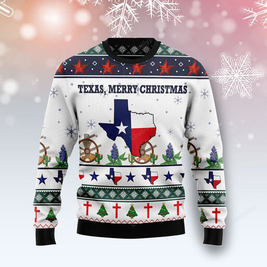 FUNSTUFFPRINT Texas Merry Christmas Ugly Christmas Sweater, Xmas ugly sweatshirt, Christmas gifts for Dad, Mom, Brother, Sister Ugly Sweater