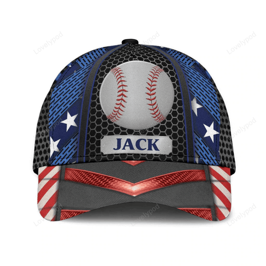 FUNSTUFFPRINT 4th of July Personalized Baseball Cap American Flag for Baseball Lovers, Sport Hat for Players-SBC-11400