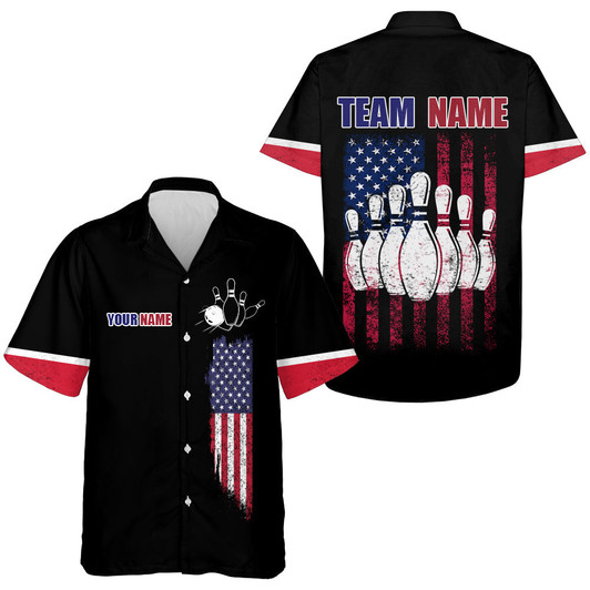 Custom Hawaiian Bowling Shirt For Men Women Custom American Flag Bowling Shirt With Name Bowling Team Shirt