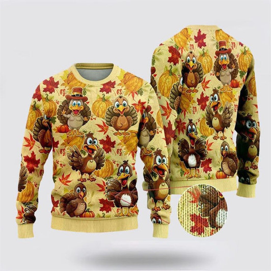 FUNSTUFFPRINT Turkey Maple Ugly Christmas Sweater, Farm Sweater, Christmas Gift, Best Winter Outfit Christmas Ugly Sweater