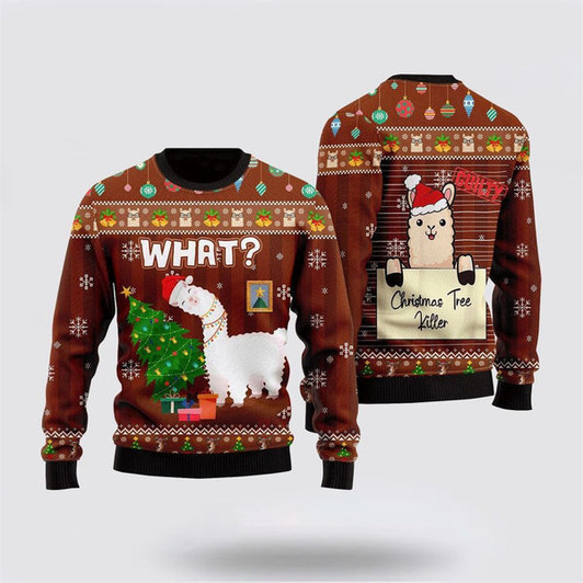 FUNSTUFFPRINT Funny Llama Destroys Christmas Tree Ugly Christmas Sweater, Farm Sweater, Christmas Gift, Best Winter Outfit Christmas Ugly Sweater