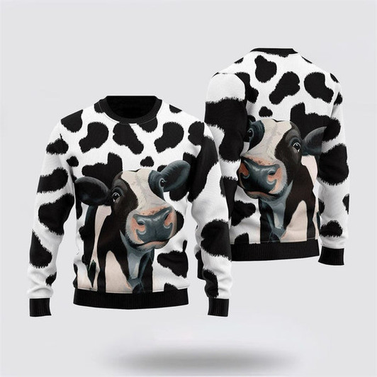 FUNSTUFFPRINT Funny Cow Pattern Ugly Christmas Sweater, Farm Sweater, Christmas Gift, Best Winter Outfit Christmas Ugly Sweater