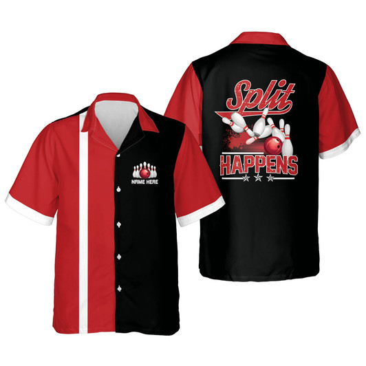 Custom name Funny Split Happens Hawaiian Bowling Shirt