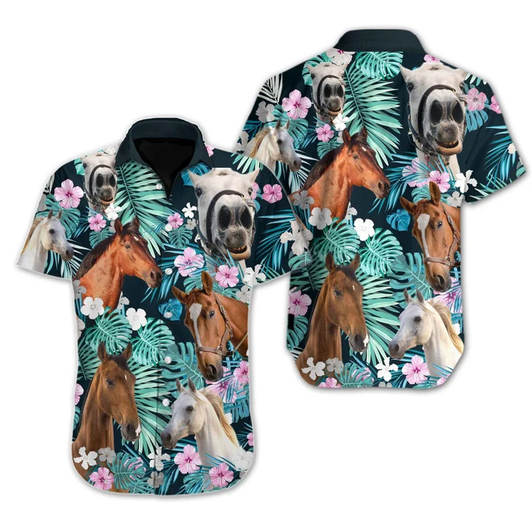 Wild And Free Horse Tropical Design Hawaiian Shirt, Gift for horse lovers