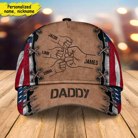 FUNSTUFFPRINT Grandpa Papa Daddy Fist Bump Fathers Day Family Personalized Cap, Father day gifts