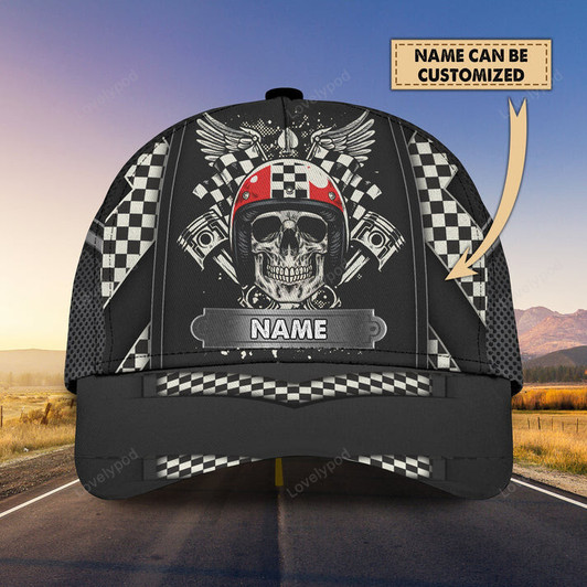 FUNSTUFFPRINT Personalized Racing American Classic Cap Hat, Skull Racer Cap Hat, Cool Racing Cap Hat