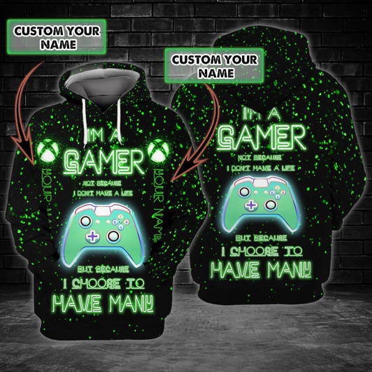 FUNSTUFFPRINT Gamer- Personalized Name    3D Hoodie and Zip Hoodie