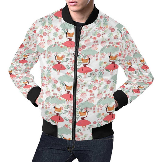 FUNSTUFFPRINT Fox Girl Flower Pattern Print Mens Bomber Jacket