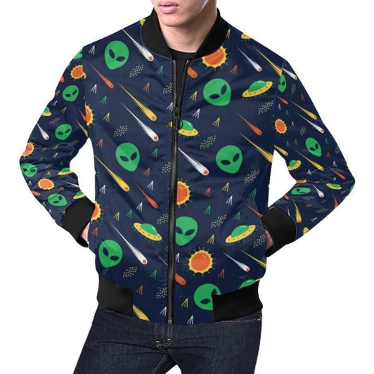 FUNSTUFFPRINT Galaxy Comet Alien Ufo Pattern Print Mens Bomber Jacket