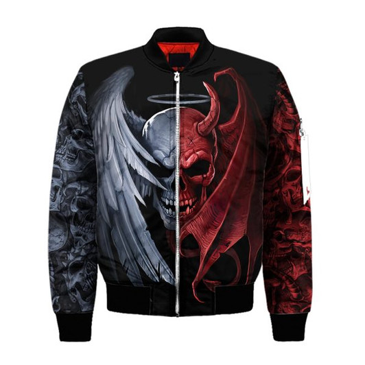 FUNSTUFFPRINT Gentle And Evil Skull Bomber Jacket For Men And Women Bomber Jacket