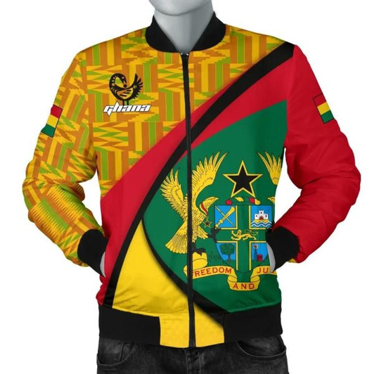 FUNSTUFFPRINT Ghana Bomber Jacket, Ghana Coat Of Arms Pattern Men A10 Bomber Jacket