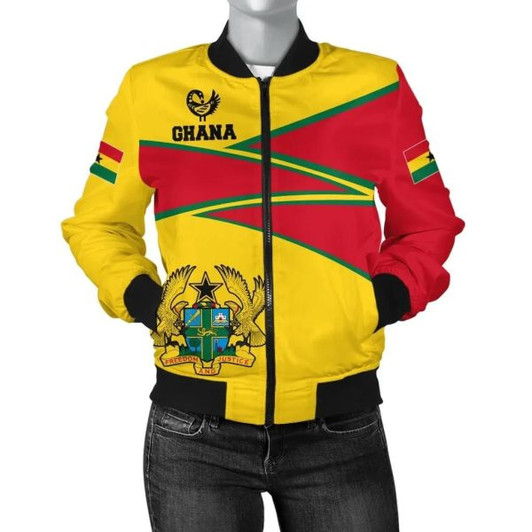FUNSTUFFPRINT Ghana Bomber Jackets, Ghana Strong Coat of Arms Red Women A10 Bomber Jacket