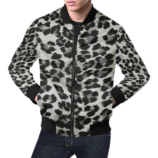 FUNSTUFFPRINT Gray Cheetah Leopard Pattern Print Mens Bomber Jacket