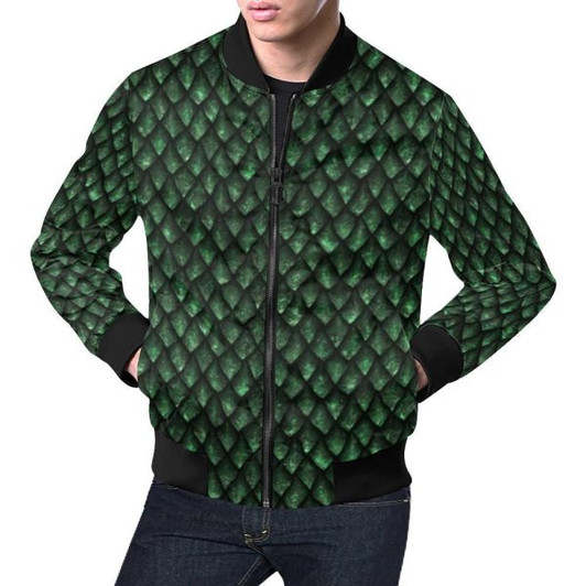 FUNSTUFFPRINT Green Egg Skin Dragon Pattern Print Mens Bomber Jacket