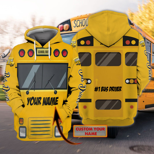 FUNSTUFFPRINT School Bus 77- Personalized Name3D Hoodie and Zip Hoodie