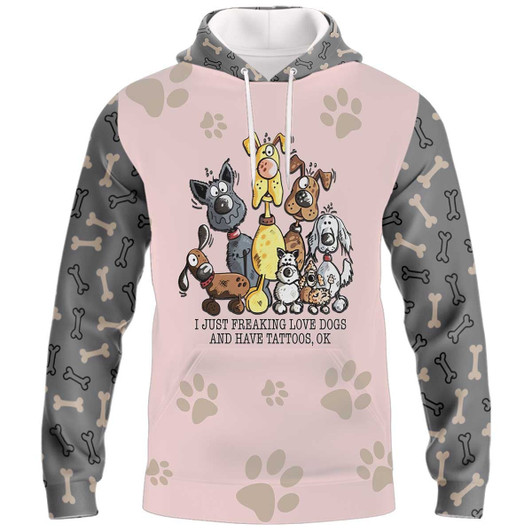 FUNSTUFFPRINT I Just Freaking Love Dogs And Have Tattoos  3D Hoodie and Zip Hoodie