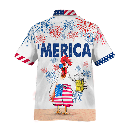 Funny Chicken Beer Hawaiian Shirt For Independence'S Day, Cool Chicken Patriotic 4Th Of July Gift For Chicken Lovers