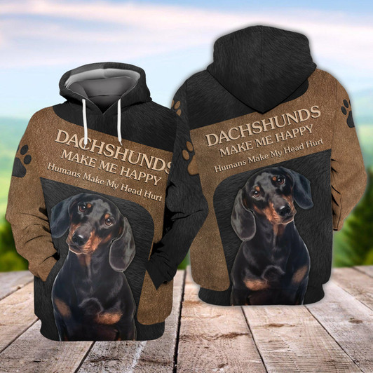 FUNSTUFFPRINT Dachshund Make Me Happy  3D Hoodie and Zip Hoodie