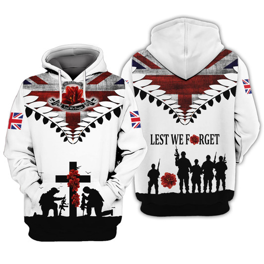 FUNSTUFFPRINT Lest We Forget UK Veteran  3D Hoodie and Zip Hoodie