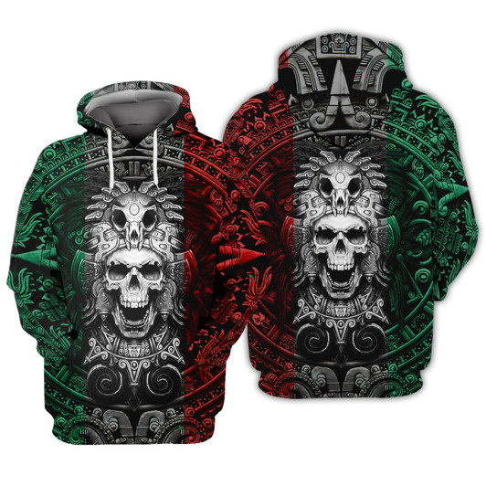 FUNSTUFFPRINT Mexican Aztec Skull Warrior  3D Hoodie and Zip Hoodie
