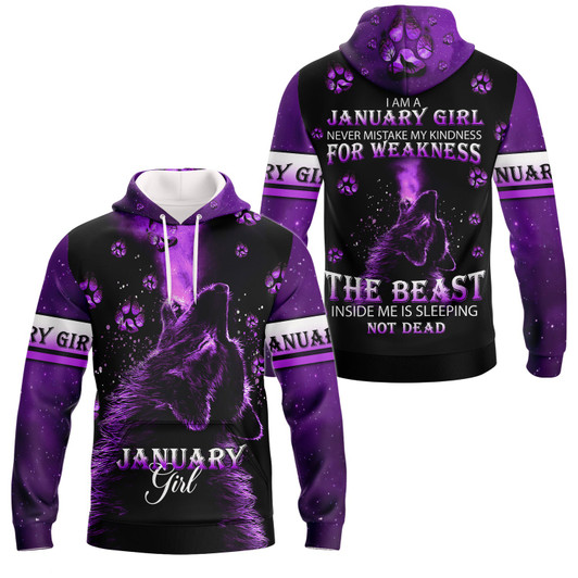 FUNSTUFFPRINT Wolf Paws January  3D Hoodie and Zip Hoodie