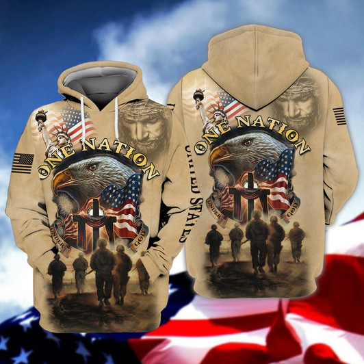 FUNSTUFFPRINT  One Nation Under God   3D Hoodie and Zip Hoodie