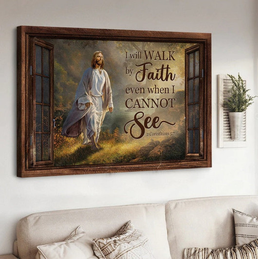 Walking With Jesus Magic Forest Sunny Day I Will Walk By Faith Canvas Wall Art - Jesus Canvas Pictures - Christian Wall Posters