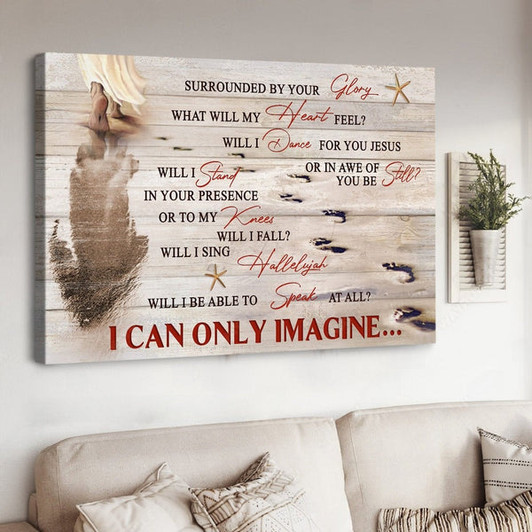 Walking With Jesus Footprints On The Beach I Can Only Imagine Canvas Wall Art - Jesus Canvas Pictures - Christian Wall Posters