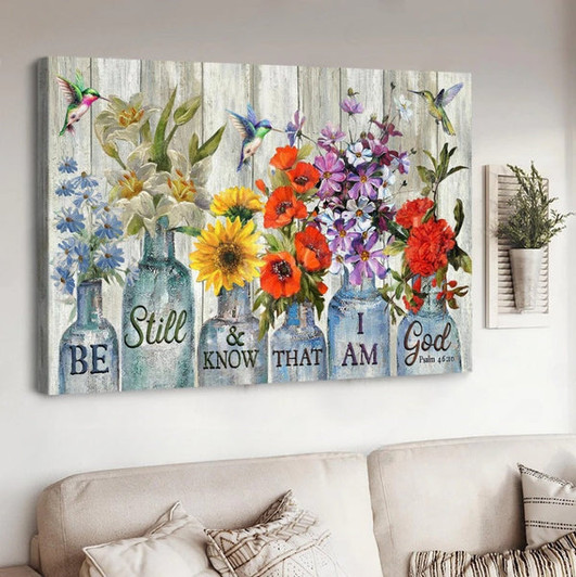 Vintage Flower Hummingbird Be Still And Know That I Am God Canvas Wall Art - Christian Poster - Religious Wall Decor