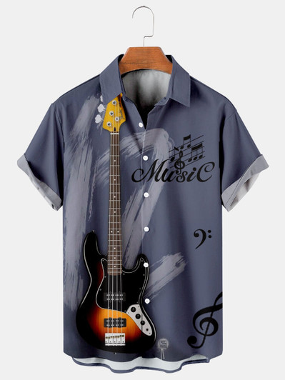Guitar Casual Loose Men's Plus Size Short-Sleeved hawaiian Shirt