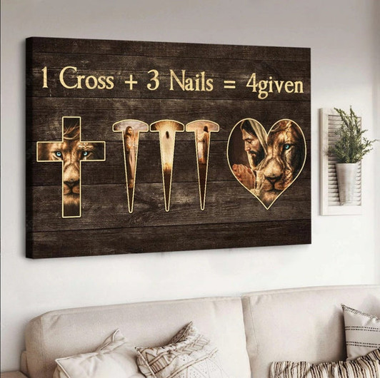 Lion Of Judah Jesus Painting 1 Cross 3 Nails 4given Canvas Wall Art - Jesus Canvas Pictures - Christian Wall Posters