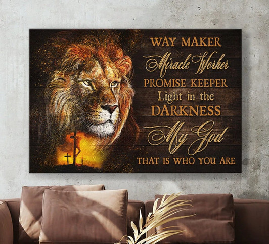 Lion Of Judah Cross Way Maker Miracle Worker Canvas Wall Art - Christian Poster - Religious Wall Decor
