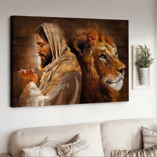 Lion King Of Kings Pray For Healing Jesus Canvas Wall Art - Jesus Canvas Pictures - Christian Wall Posters