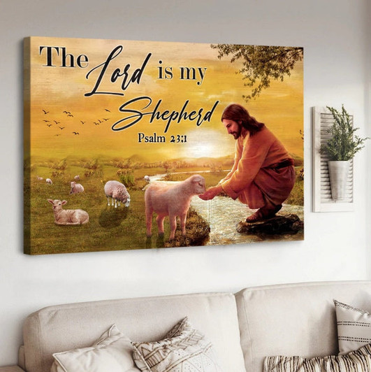 Jesus With Lamb Stunning Sunset The Lord Is My Shepherd Canvas Wall Art - Jesus Canvas Pictures - Christian Wall Posters