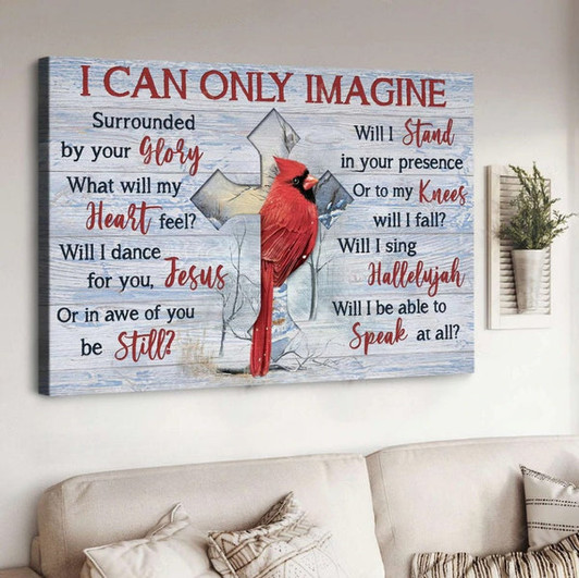 Cardinal Cross Symbol Winter Forest I Can Only Imagine Canvas Wall Art - Christian Poster - Religious Wall Decor