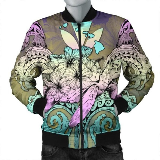 FUNSTUFFPRINT Hawaii Turtle Wave Polynesian Bomber Jacket – Hey Style Yellow – AH – J4R Bomber Jacket