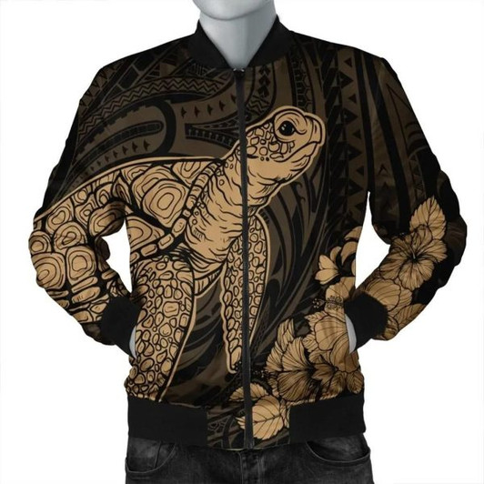 FUNSTUFFPRINT Hawaiian Hibiscus Memory Turtle Polynesian Bomber Jacket Gold – AH – JR Bomber Jacket