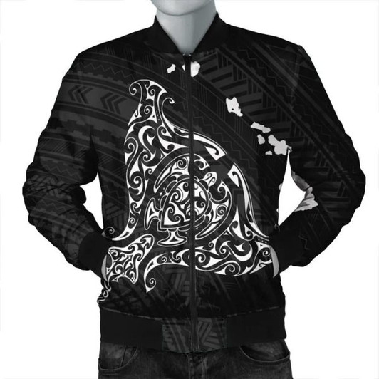 FUNSTUFFPRINT Hawaiian Map Manta Ray White Polynesian Bomber Jacket – AH – J4R Bomber Jacket