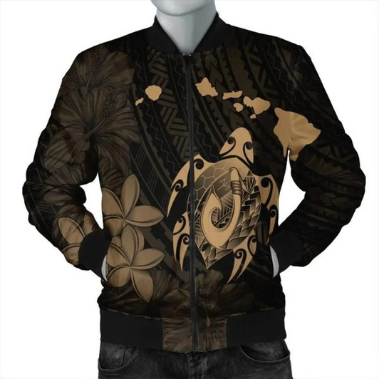 FUNSTUFFPRINT Hawaiian Map Turtle Plumeria Hibiscus Fish Hook Polynesian Bomber Jacket – AH – J5R Bomber Jacket