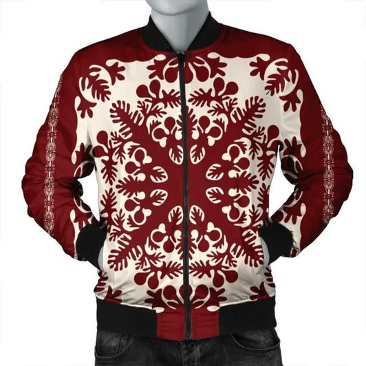 FUNSTUFFPRINT Hawaiian Palm Tree Quilt Tradition Red Bomber Jacket – AH – JR Bomber Jacket