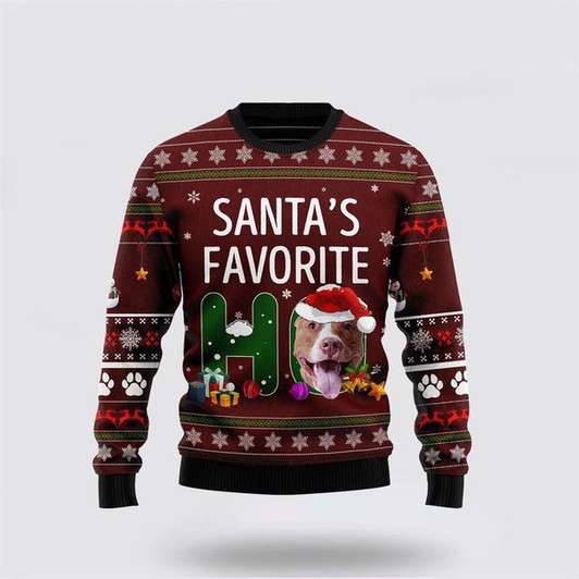 FUNSTUFFPRINT Pit Bull Favorite Ho Ugly Christmas Sweater For Men And Women, Gift For Christmas, Best Winter Christmas Outfit Ugly Sweater