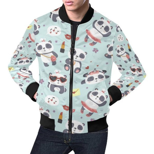 FUNSTUFFPRINTI Lips Panda Pattern Print Mens Bomber Jacket