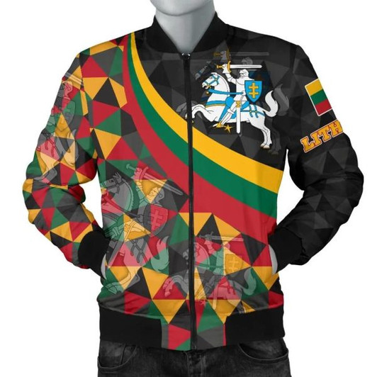 FUNSTUFFPRINTI Lithuania Men’s Bomber Jacket – Lithuania Coat Of Arms with Flag Color – BN18 Bomber Jacket