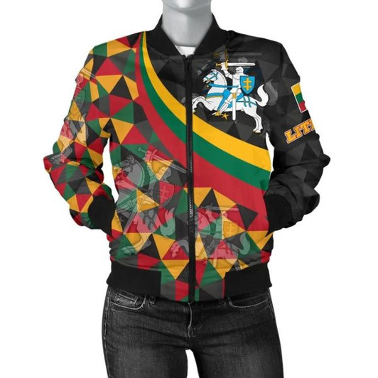 FUNSTUFFPRINTI Lithuania Women’s Bomber Jacket – Lithuania Coat Of Arms with Flag Color – BN18 Bomber Jacket